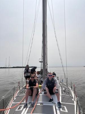 Adam Brinkley ’27 and Sophia Heinlein ’28 relax aboard the Warrior.