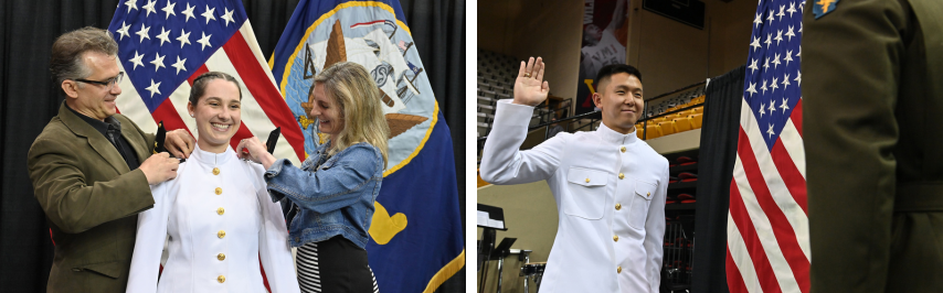 Navy ROTC Cadets receive their rank pins.