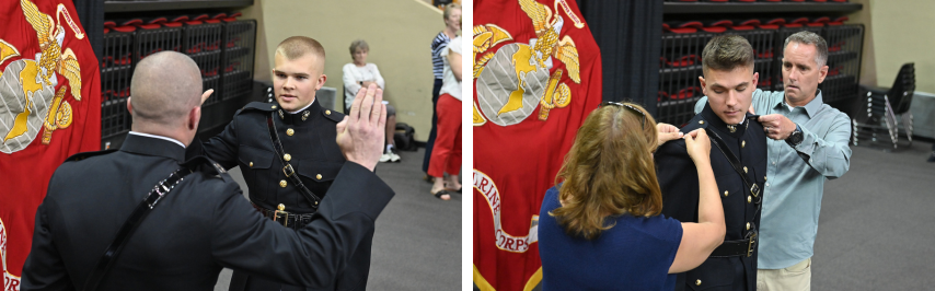 Marine Option cadets from NROTC receive their rank pins.