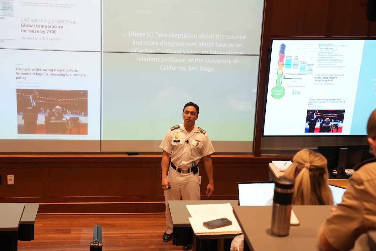 During VMI’s annual Honors Week, Earl Filgo ’25 presented research that bridges global strategic competition and climate change.