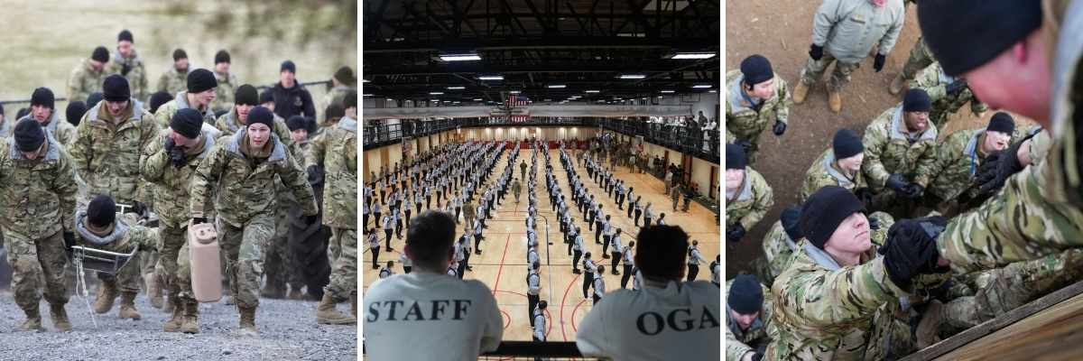 Rats - VMI Freshmen - participate in physical events during Breakout, under the watchful eye of upperclass cadets including staff and OGA.