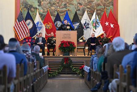 Lt. Gen. William J. Bowers ’90, deputy commandant for Manpower and Reserve Affairs, speaks to VMI graduates.