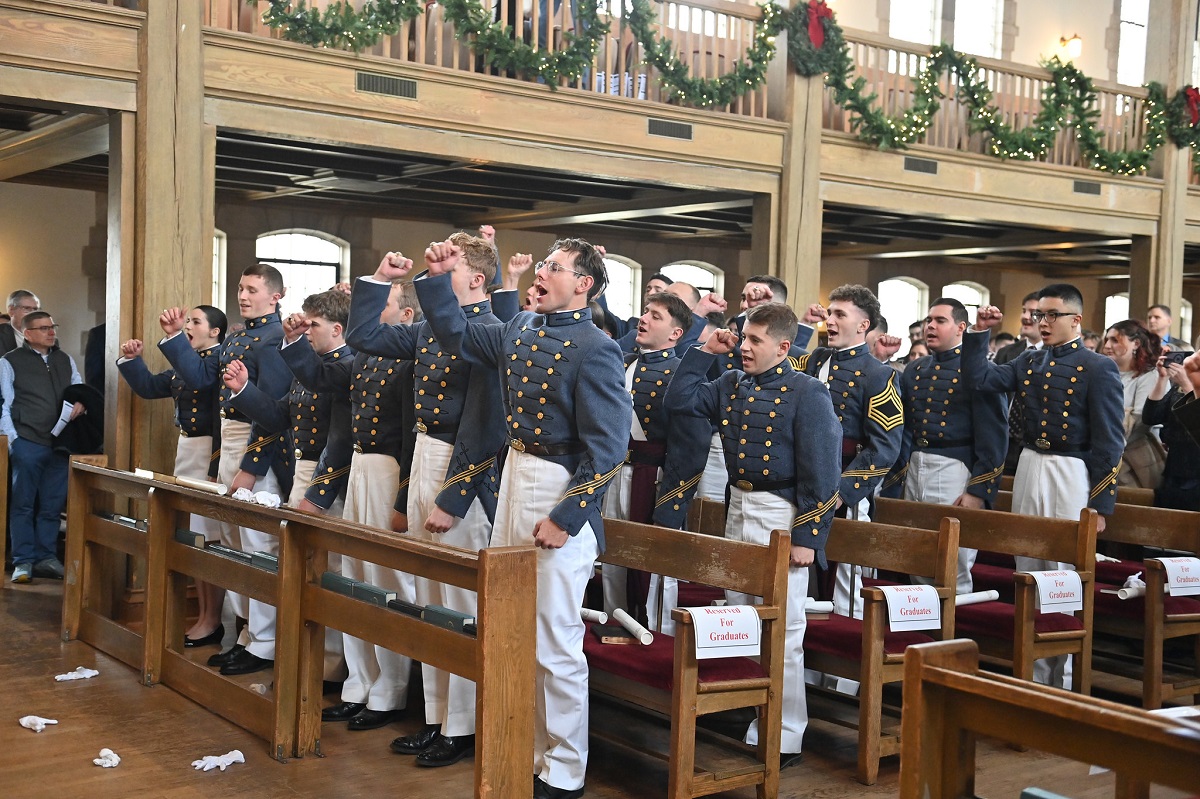 Graduating cadets celebrate the completion of undergraduate studies at VMI.