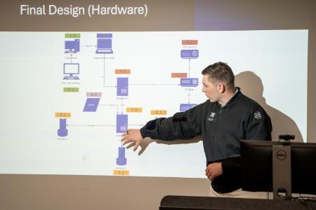 Nicholas Ligday ’26 discusses the custom hardware design his team worked on for their capstone project.