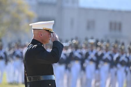 Lt. Gen. David Furness ’87 takes review of his first parade as superintendent Sept. 19.