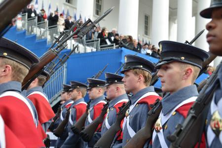 Cadets march past the Virginia State Capitol during the 2022 inauguration of Gov. Glenn Youngkin.