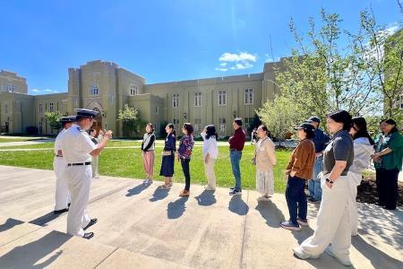 Cadets guide the CLTA-VA workshop participants on a tour of post.