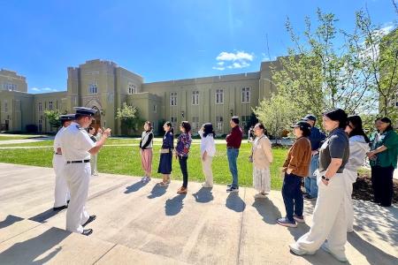 Cadets guide the CLTA-VA workshop participants on a tour of post.