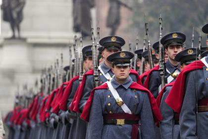 The Corps of Cadets march with sharp precision in the governor’s inauguration parade.