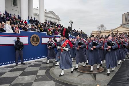 The Pipe Band plays “Shenandoah” while marching past the new governor.