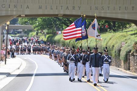 VMI freshmen, known as rats, follow cadet command and march from Cameron Hall to Barracks to officially begin months of training known as the Rat Line.