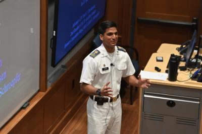 Jai Vijayan ’26 discusses failures and successes of military logistics during his honors project presentation.