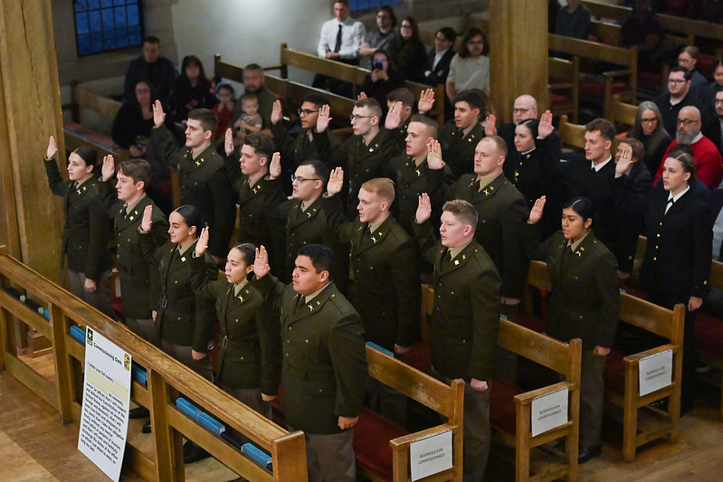 Cadets take their oaths of office during Commissioning for VMI ROTC programs.