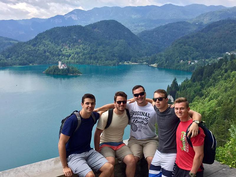 Cadets pause at Lake Bled, Slovenia, during a study abroad trip led by Lt. Col. Valentina Dimitrova-Grajzl in 2017.—Photo courtesy of Valentina Dimitrova-Grajzl,