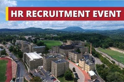 HR Recruitment Event notice with aerial view of the VMI campus, known as post.