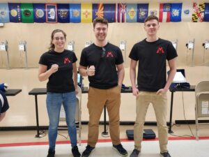Virginia Military Institute Club Pistol Team members Alexandria Holt '24, Parker Hall '24, and Chris Olsen '25 at the Scholastic Action Shooting Program Intercollegiate Pistol Nationals.