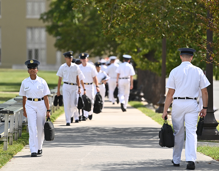 Cadets walk to class.