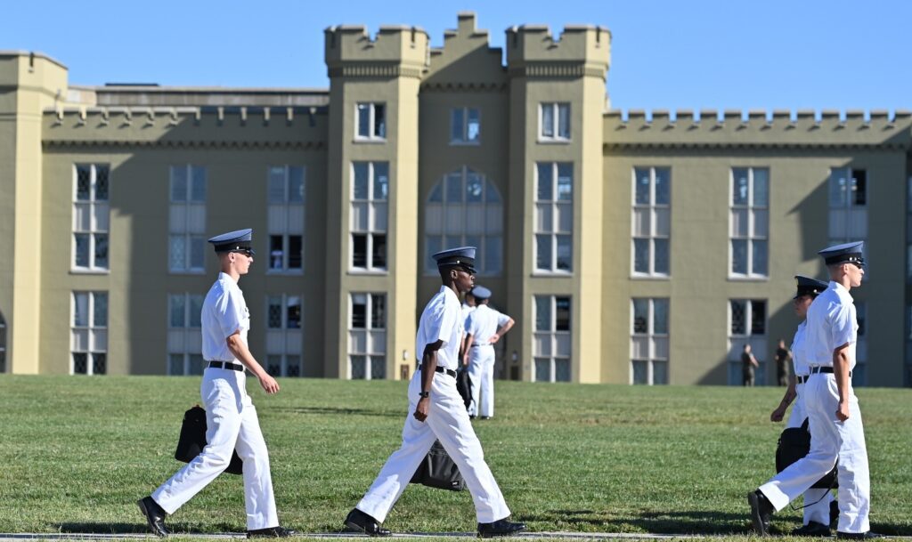 Cadets walk to class.