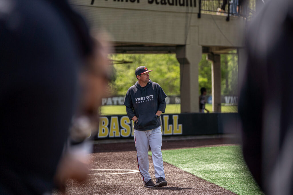 As a former Keydet and current head coach, Sam Roberts ’11 is helping shape the next generation of VMI baseball players.—Photo courtesy VMI Athletics.