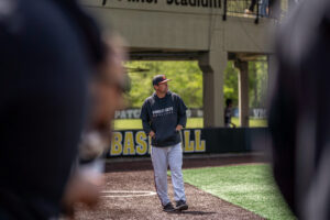 As a former Keydet and current head coach, Sam Roberts ’11 is helping shape the next generation of VMI baseball players.—Photo courtesy VMI Athletics.