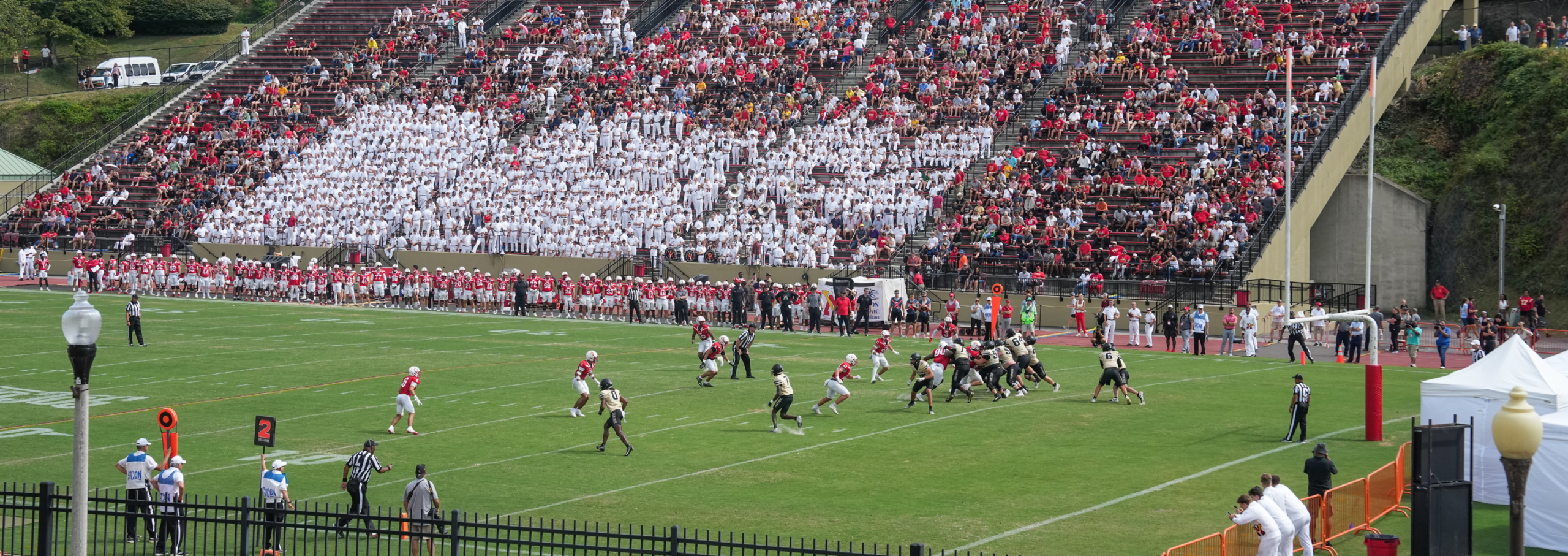The Corps of Cadets attends a VMI football game.