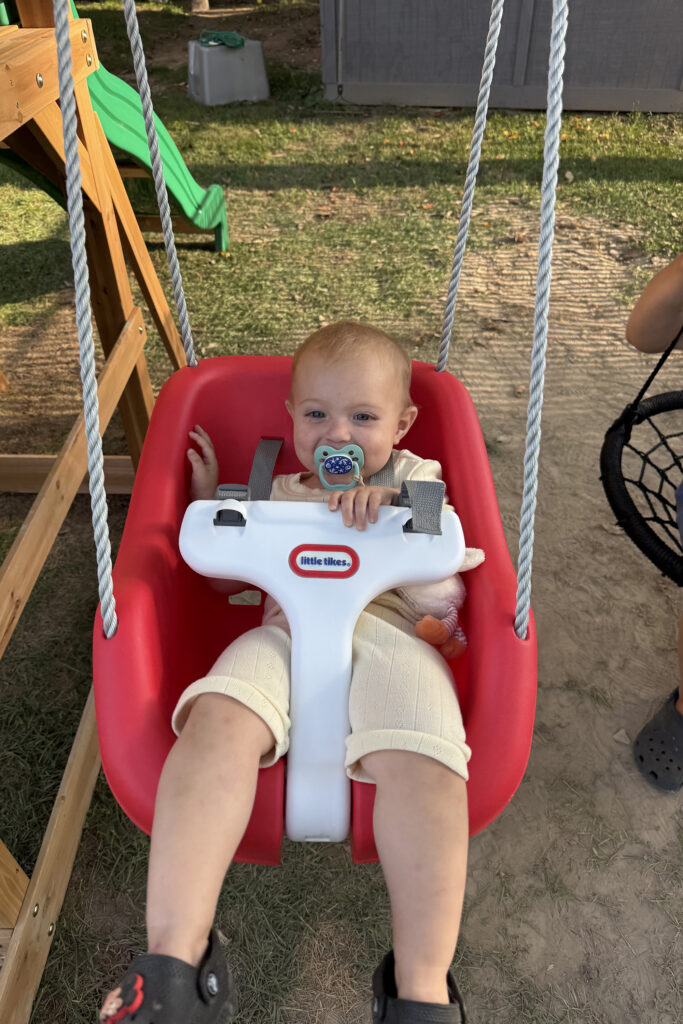 Oakley Clements enjoys her new playset in her Buena Vista backyard.
