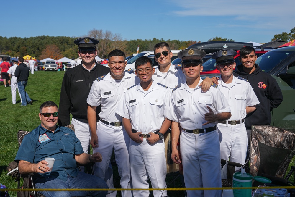VMI cadets pose with family members during pre-game tailgating.