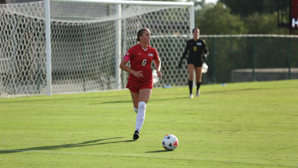 Cameron Jones on the soccer field playing for VMI.