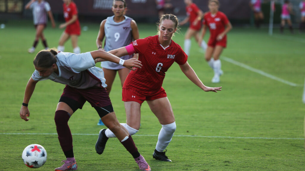 Cameron Jones on the soccer field playing for VMI.
