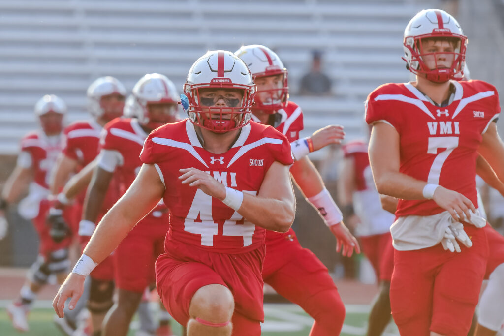Cadet Dylan Poley playing football for VMI.
