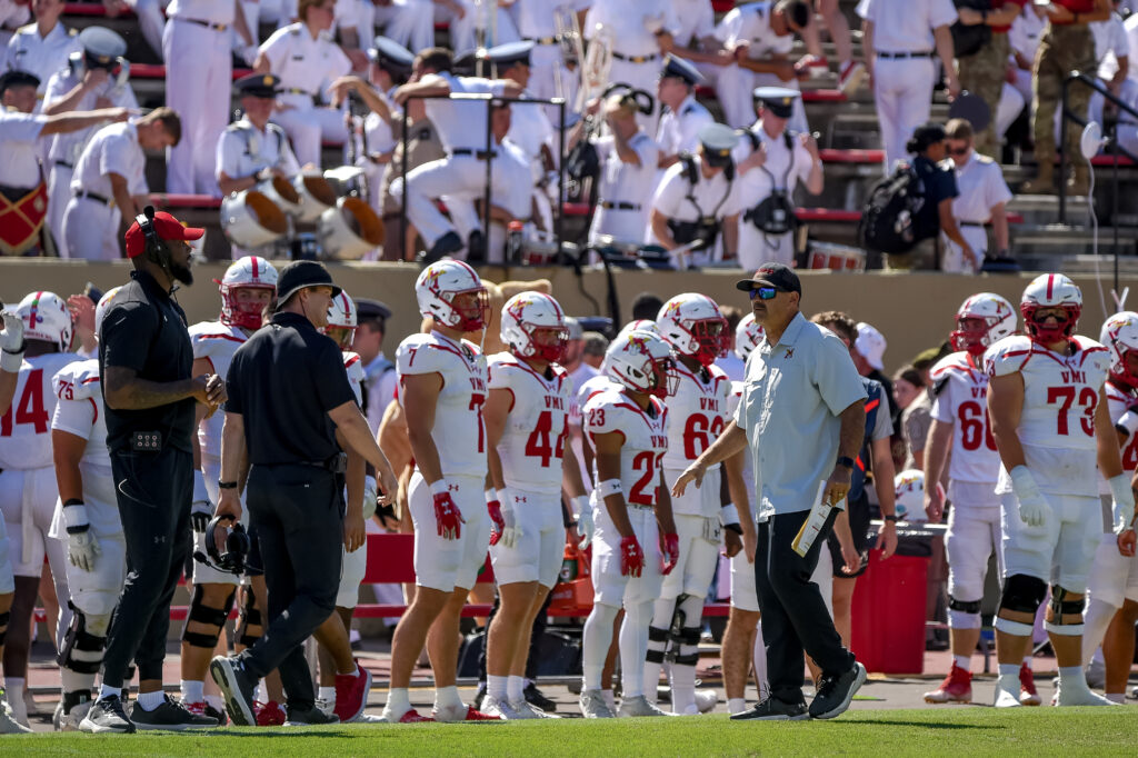 Cadet Dylan Poley playing football for VMI.
