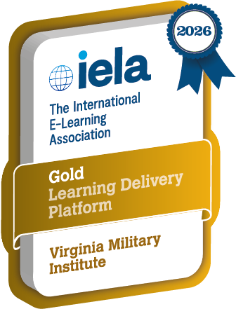 The International E-Learning Association (IELA) has granted Virginia Military Institute first place with gold ribbon in the academic division of the Learning Delivery Platform category of the 2026 International E-Learning Awards.